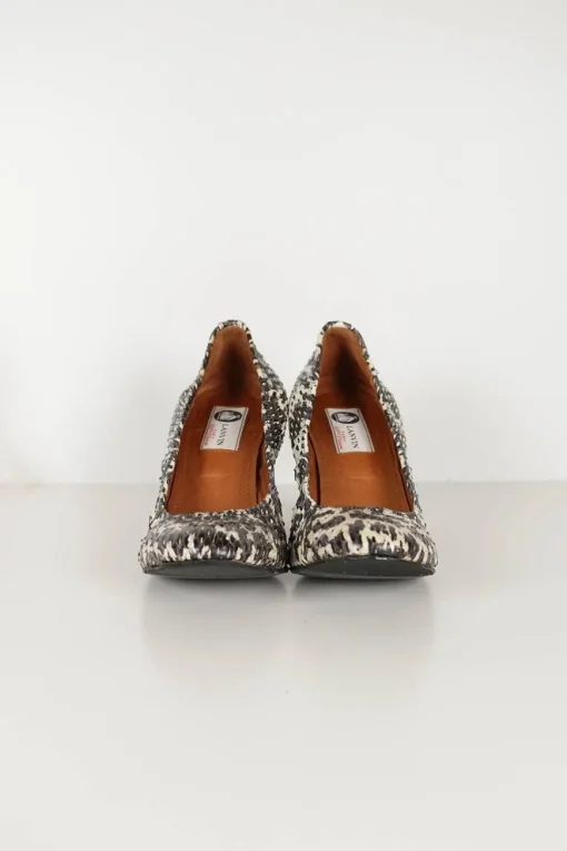 Grey python-embossed leather scrunch wedge pumps