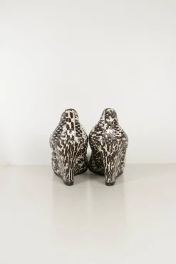 Grey python-embossed leather scrunch wedge pumps