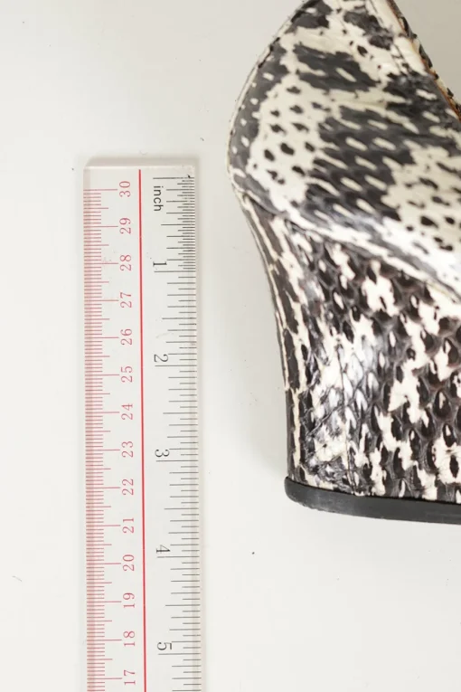 Grey python-embossed leather scrunch wedge pumps