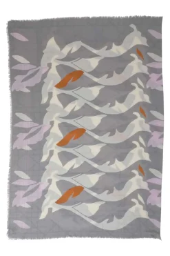 Grey silk-blend abstract print raw-edge scarf
