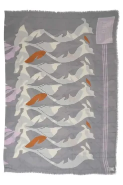 Grey silk-blend abstract print raw-edge scarf