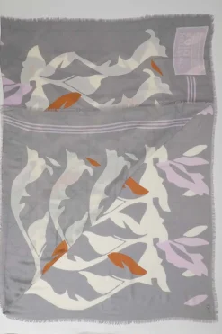 Grey silk-blend abstract print raw-edge scarf
