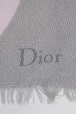 Grey silk-blend abstract print raw-edge scarf
