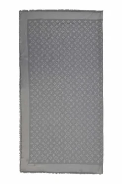 Grey silk-wool blend monogram jacquard fringe blanket shawl scarf