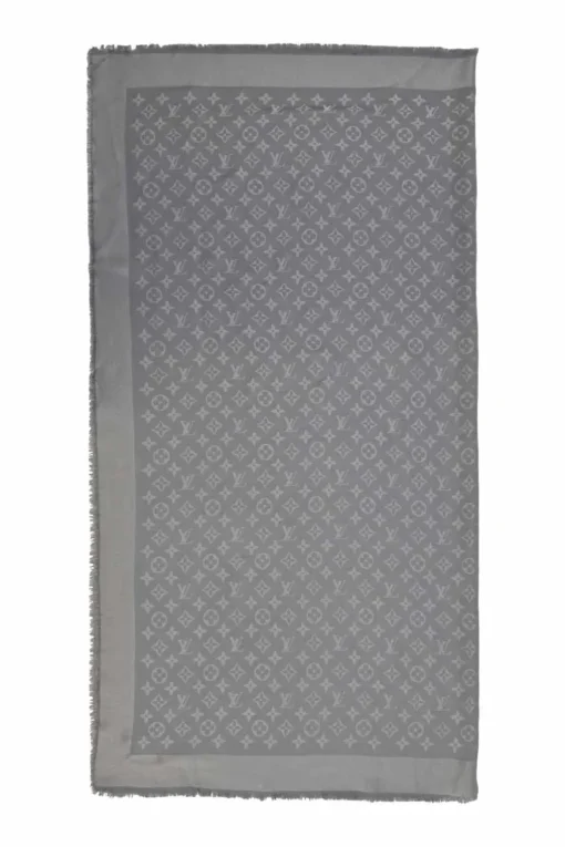 Grey silk-wool blend monogram jacquard fringe blanket shawl scarf