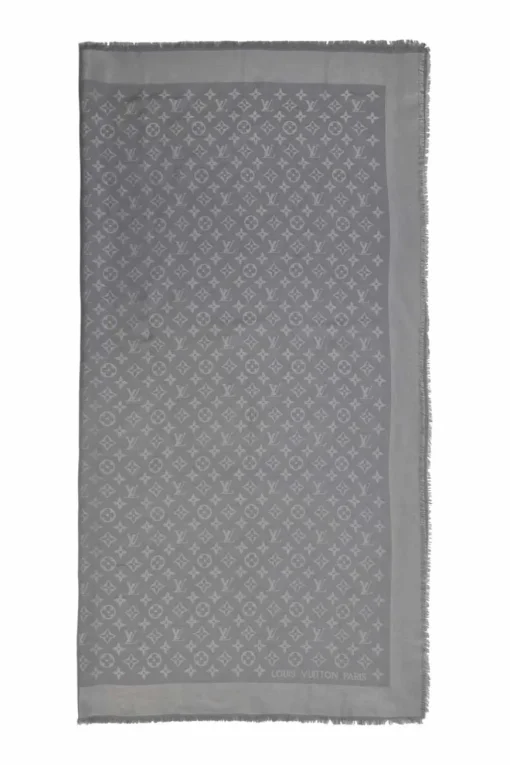 Grey silk-wool blend monogram jacquard fringe blanket shawl scarf