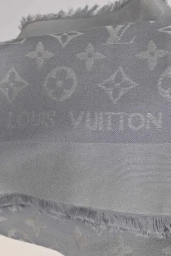 Grey silk-wool blend monogram jacquard fringe blanket shawl scarf