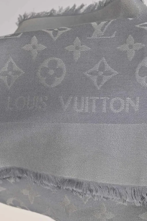Grey silk-wool blend monogram jacquard fringe blanket shawl scarf