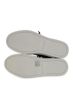 Grey snakeskin high-top sneakers with brand name embroidery at the ankle