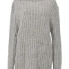 Grey speckled wool-mohair blend rib knit oversized funnel collar pullover sweater