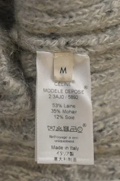 Grey speckled wool-mohair blend rib knit oversized funnel collar pullover sweater