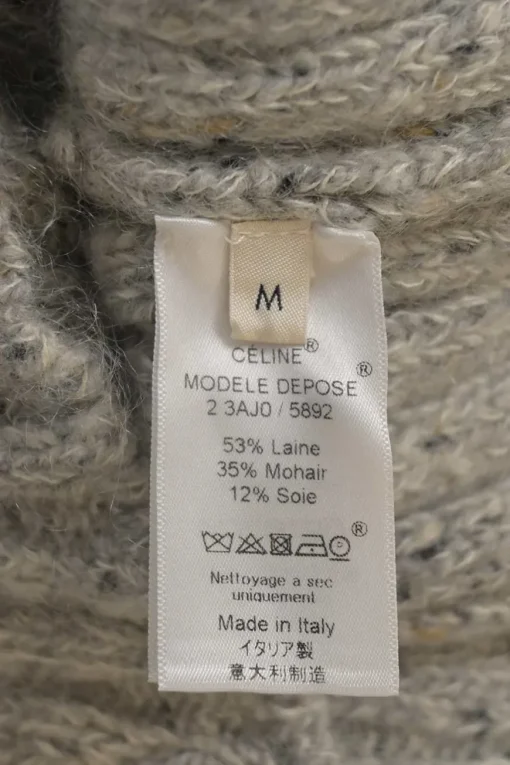 Grey speckled wool-mohair blend rib knit oversized funnel collar pullover sweater
