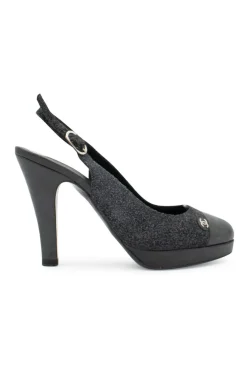 Grey suede and black leather pumps