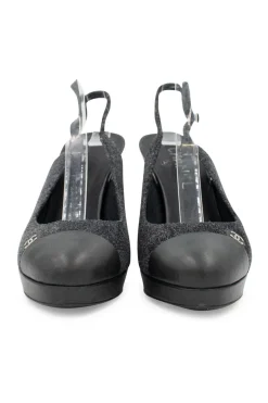 Grey suede and black leather pumps