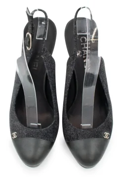 Grey suede and black leather pumps