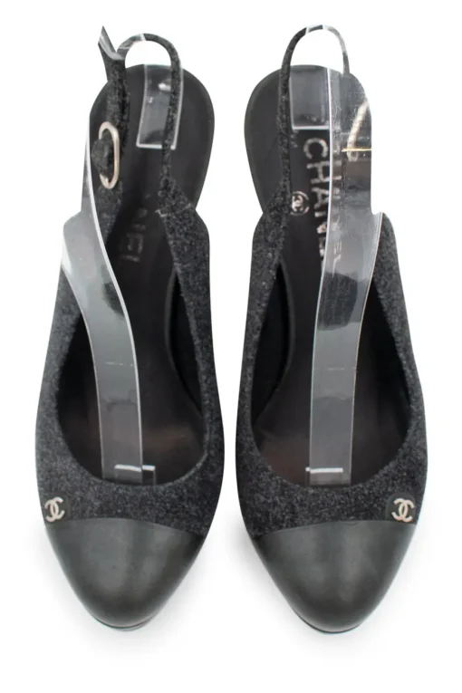 Grey suede and black leather pumps