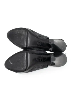 Grey suede and black leather pumps