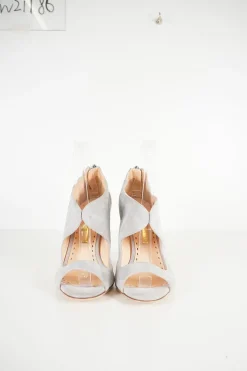 Grey suede cut out bottie pumps