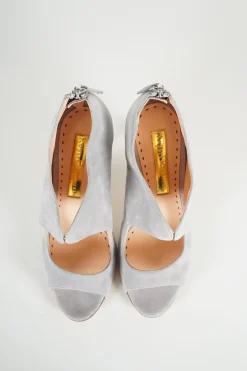 Grey suede cut out bottie pumps