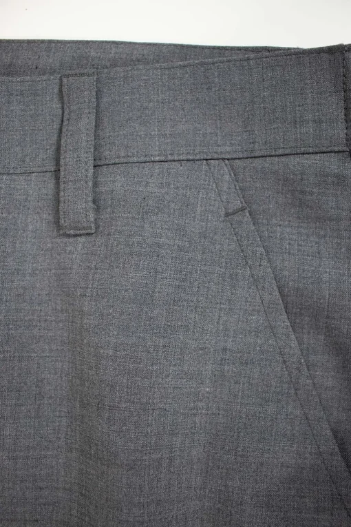 Grey tapered dress pants with white lace cuffed hem
