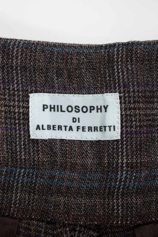 Grey tartan shorts with brown belt
