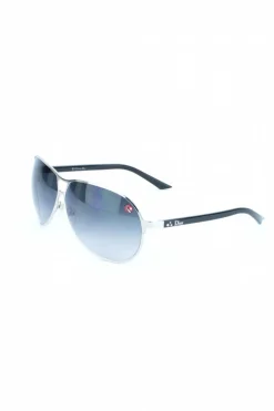 Grey tinted aviator, silver metal framed sunglasses with ladybird emblem