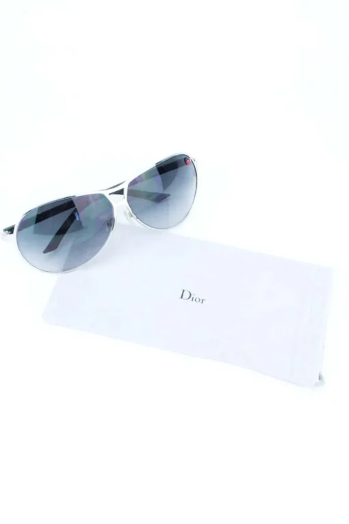 Grey tinted aviator, silver metal framed sunglasses with ladybird emblem