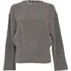 Grey virgin wool-blend knit crewneck sweater