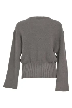 Grey virgin wool-blend knit crewneck sweater