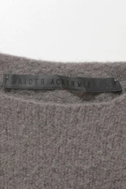 Grey virgin wool-blend knit crewneck sweater