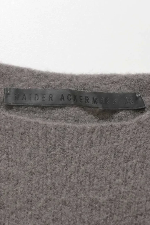 Grey virgin wool-blend knit crewneck sweater