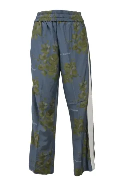 Grey viscose-blend abstract floral print pull-on straight-leg track pants with elasticated waistband