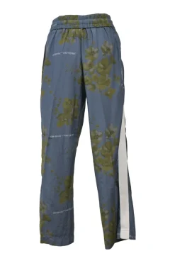Grey viscose-blend abstract floral print pull-on straight-leg track pants with elasticated waistband