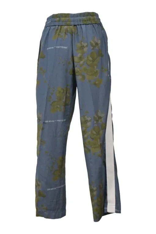 Grey viscose-blend abstract floral print pull-on straight-leg track pants with elasticated waistband