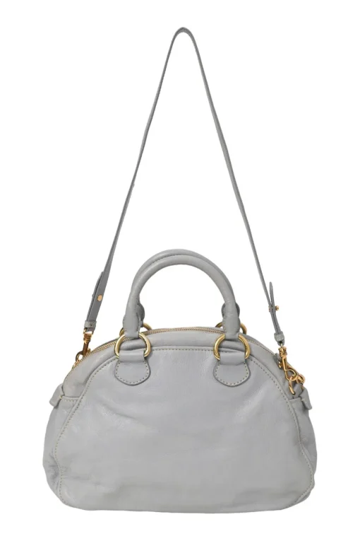 Grey vitello leather convertible top handle satchel with detachable shoulder strap