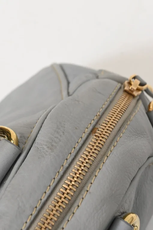 Grey vitello leather convertible top handle satchel with detachable shoulder strap