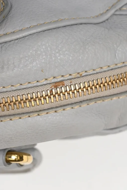 Grey vitello leather convertible top handle satchel with detachable shoulder strap