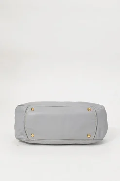 Grey vitello leather convertible top handle satchel with detachable shoulder strap