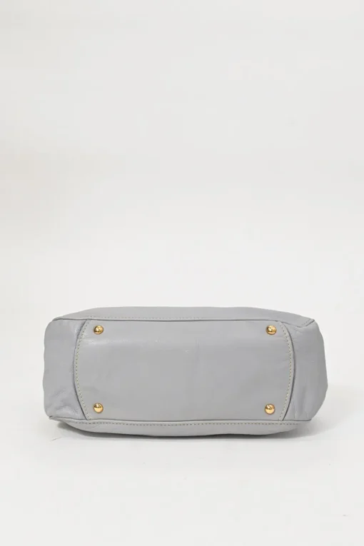 Grey vitello leather convertible top handle satchel with detachable shoulder strap