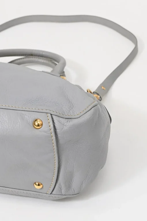 Grey vitello leather convertible top handle satchel with detachable shoulder strap