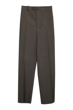 Grey wool mélange pull-on high-rise tailored trousers