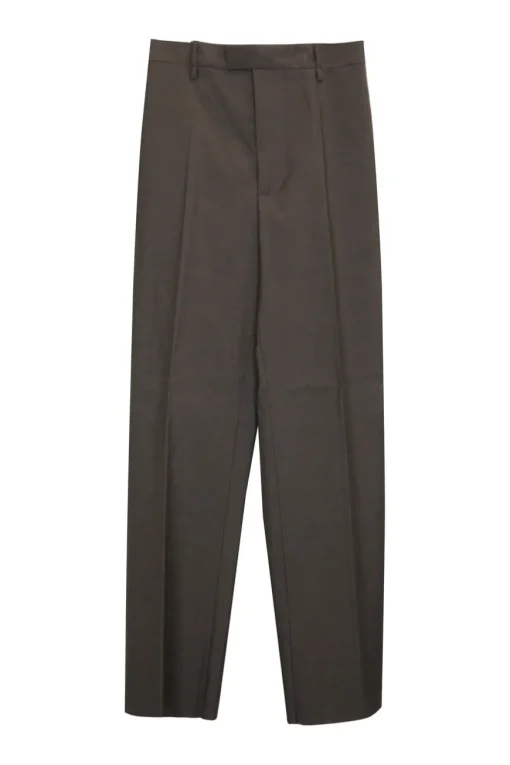 Grey wool mélange pull-on high-rise tailored trousers