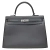 Gris Meyer Epsom leather Kelly Sellier 35 with Palladium-plated hardware and detachable shoulder strap