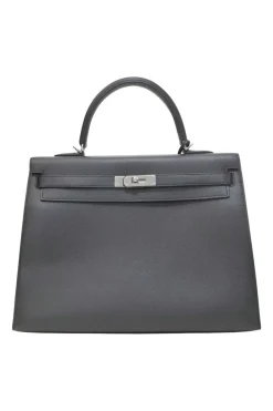 Gris Meyer Epsom leather Kelly Sellier 35 with Palladium-plated hardware and detachable shoulder strap