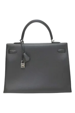 Gris Meyer Epsom leather Kelly Sellier 35 with Palladium-plated hardware and detachable shoulder strap