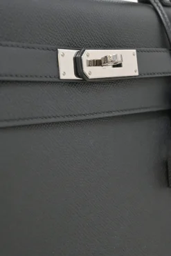 Gris Meyer Epsom leather Kelly Sellier 35 with Palladium-plated hardware and detachable shoulder strap