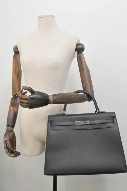 Gris Meyer Epsom leather Kelly Sellier 35 with Palladium-plated hardware and detachable shoulder strap