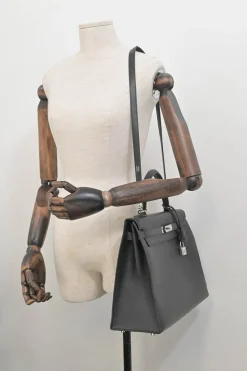 Gris Meyer Epsom leather Kelly Sellier 35 with Palladium-plated hardware and detachable shoulder strap