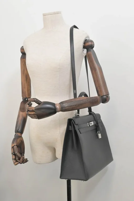 Gris Meyer Epsom leather Kelly Sellier 35 with Palladium-plated hardware and detachable shoulder strap
