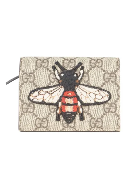 Gucci beige GG Supreme Abeille coated monogram canvas wallet/flap card case